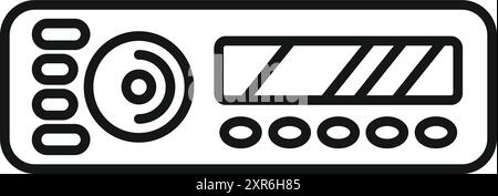 Simple line art of a car radio playing music with buttons and an antenna Stock Vector