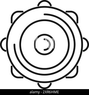Simple line drawing of a tambourine with bells, perfect for representing music or celebration Stock Vector
