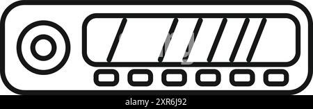 Car audio system with display showing radio frequency and buttons for controlling music and volume Stock Vector