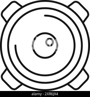 Line icon of a round speaker playing music, with four holes for fixing, for apps and websites Stock Vector