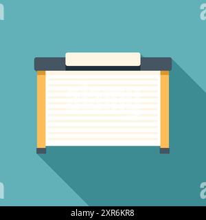 Automatic roll up garage door closing building entrance with long shadow on turquoise background Stock Vector