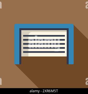 Blue garage door closing with long shadow on brown background Stock Vector