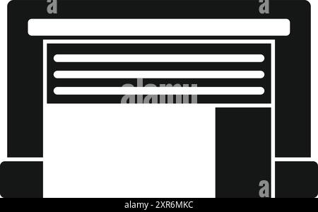 Solid black icon of an automatic garage door, providing security and convenience for a contemporary home Stock Vector