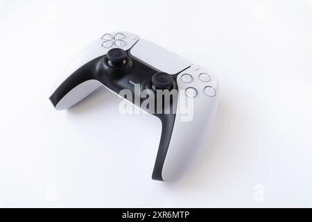 top view of next generation video console controller - isolated on white - dual sense Stock Photo