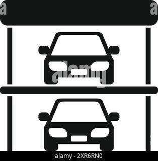 Simple icon of a two level parking garage with cars parked on each level Stock Vector