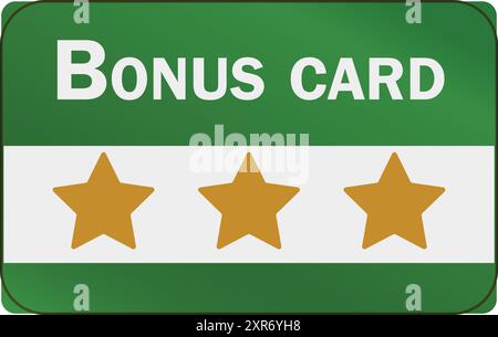 Green bonus card boasting three gold stars, rewarding customer loyalty and encouraging repeat business Stock Vector