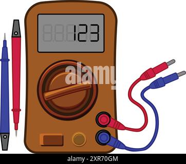 Digital multimeter is measuring voltage with probes Stock Vector