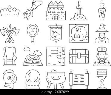 Fairy Tale Story Medieval Book Icons Set Vector Stock Vector