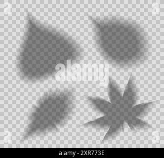 Vector set of transparent shadows of various leaves isolated from background. Clipart foliage shadow overlay effect for cards and your design. Stock Vector