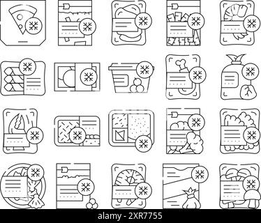 Frozen Food Storage Packaging Icons Set Vector Stock Vector