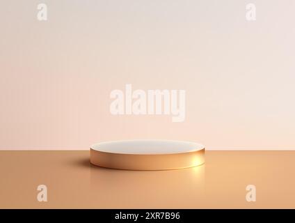 A minimalist luxury 3D gold podium on a light background, perfect for showcasing products with elegance and style Stock Vector