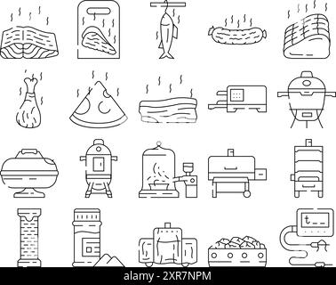 smoked meat bbq icons set vector Stock Vector