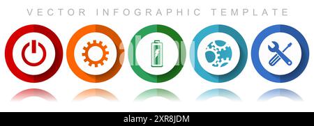 Industry vector icon collection, miscellaneous icons such as power, cogwheel, battery and tools, flat design infographic template in eps 10 Stock Vector