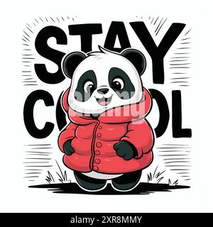 Hand drawn panda bear in sunglasses, print design for children's clothes. Stay cool. Stock Vector