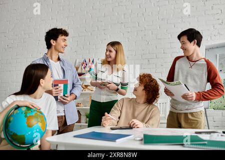 Teenagers participate in a UN Model, engaging in a lively discussion. Stock Photo