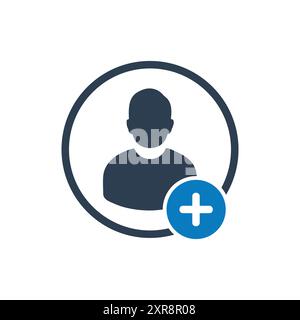 Add User Icon. With Man and Plus Symbols. Editable Flat Vector Illustration. Stock Vector