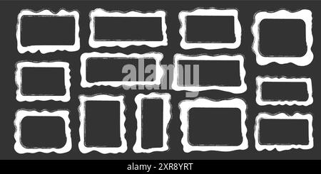Set rectangle and square paper chalk quote frames, quote text box, empty form with wavy edge. Dilog or title border. Hand drawn speech bubble. Vector illustration Stock Vector