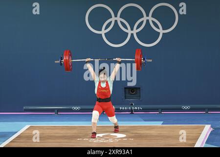 LUO Shifang (China) Gold medal, Weightlifting, Women&#39;s 59kg during the Olympic Games Paris 2024 on 8 August 2024 at South Paris Arena in Paris, France Stock Photo