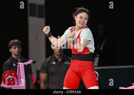 LUO Shifang (China) Gold medal, Weightlifting, Women&#39;s 59kg during the Olympic Games Paris 2024 on 8 August 2024 at South Paris Arena in Paris, France Stock Photo