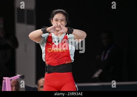 LUO Shifang (China) Gold medal, Weightlifting, Women&#39;s 59kg during the Olympic Games Paris 2024 on 8 August 2024 at South Paris Arena in Paris, France Stock Photo