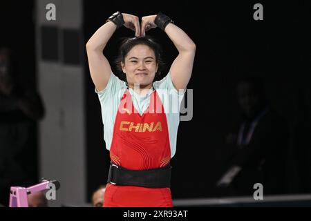 LUO Shifang (China) Gold medal, Weightlifting, Women&#39;s 59kg during the Olympic Games Paris 2024 on 8 August 2024 at South Paris Arena in Paris, France Stock Photo