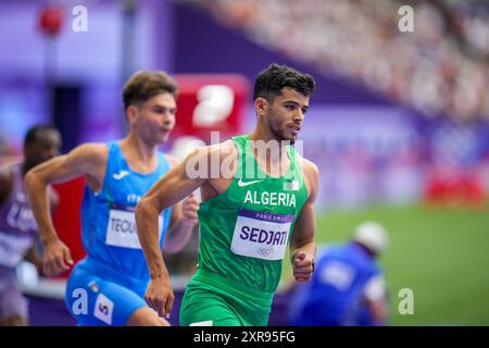 Paris, France. 09th Aug, 2024. PARIS, FRANCE - AUGUST 9: Djamel Sedjati of Algeria competing in the Men's 800 Semifinal during Day 14 of Athletics - Olympic Games Paris 2024 at Stade de France on August 9, 2024 in Paris, France. (Photo by Rene Nijhuis/BSR Agency) Credit: BSR Agency/Alamy Live News Stock Photo