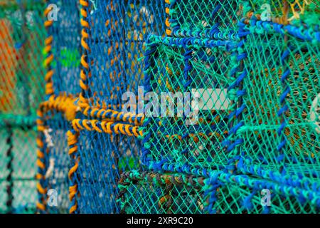 Lobster crates stored on land Stock Photo