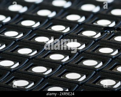 Diagonal macro shot of the surface of the LED screen module. Rows of LEDs on a modular panel Stock Photo