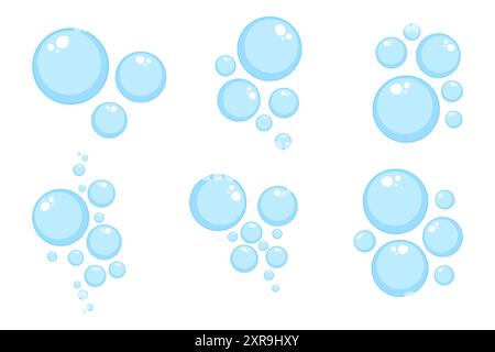 Air bubbles flat set, soap foam oxygen bubbles, vector design elements isolate Stock Vector