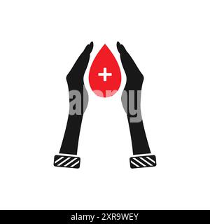 Blood Donation Icon. With Hand and Water Drop Symbols. Editable Flat Vector Illustration. Stock Vector