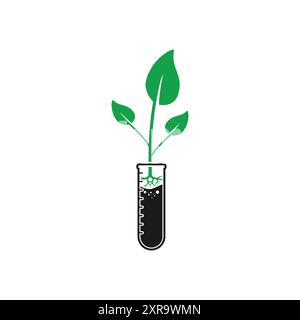 Bio Technology Icon. With Green Plant and Test Tube Symbols. Editable Flat Vector Illustration. Stock Vector