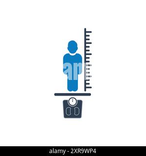 Body Mass Index (BMI) Icon. With Man, Weight and Height Scale Symbols. Editable Flat Vector Illustration. Stock Vector