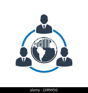 Business Network Icon. With Businessman and Connection Symbols. Editable Flat Vector Illustration. Stock Vector