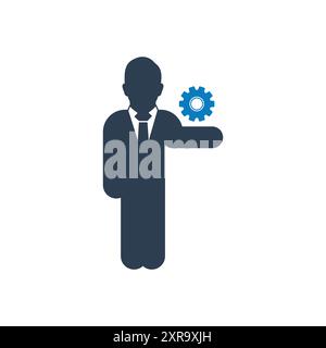 Business Solution Icon. With Businessman and Settings Symbols. Editable Flat Vector Illustration. Stock Vector