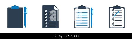 Checklist Icon Set. Collection of List, Clip Board, Tick Mark and More Icons. Editable Flat Vector Illustration. Stock Vector
