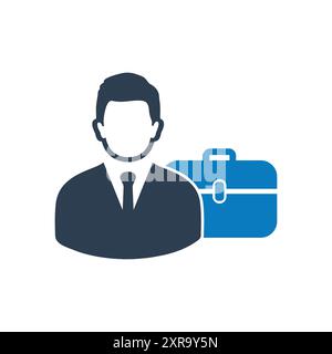 Career Icon. With Businessman and Briefcase Symbols. Editable Flat Vector Illustration. Stock Vector