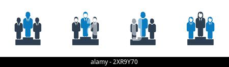 Business Success Icon Set. Collection of Man, Women, Male, Female, Businessman, Comparison, Podium, Winner and More Icons. Editable Flat Vector Illust Stock Vector