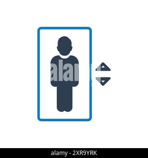 Elevator Icon. With Lift, Man and Button Symbols. Editable Flat Vector Illustration. Stock Vector