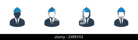Civil Engineer Icon Set. Editable Flat Vector Illustration. Stock Vector