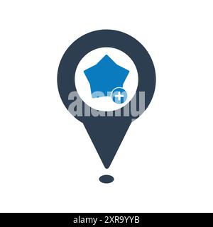 Favorite Location Icon. With Pin, Star and Plus Symbols. Editable Flat Vector Illustration. Stock Vector