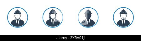 Civil Engineer Profile Icon Set. Editable Flat Vector Illustration. Stock Vector
