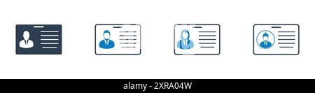 Identity(ID) Card Icon Set. Editable Flat Vector Illustration. Stock Vector