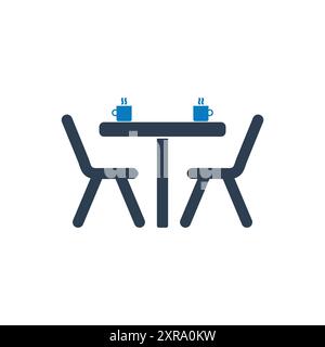 Business Meeting Place Icon. With Table, Chair and Coffee Mug Symbols. Editable Flat Vector Illustration. Stock Vector