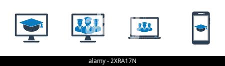 Online Learning Icon Set. Editable Flat Vector Illustration. Stock Vector