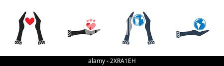 Peace Icon Set. Collection of Hand, Globe, Heart, Love and More Icons. Editable Flat Vector Illustration. Stock Vector