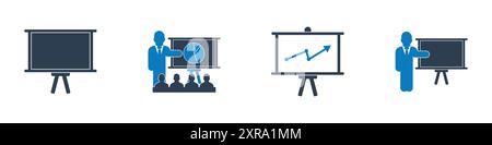 Business Presentation Icon Set. Editable Flat Vector Illustration. Stock Vector