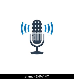 Podcast Icon. With Microphone and Signal Symbols. Editable Flat Vector Illustration. Stock Vector