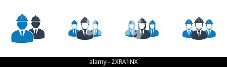 Construction worker Group Icon Set. Editable Flat Vector Illustration. Stock Vector