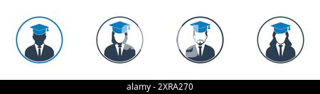 Graduate Student Profile Icon. Editable Flat Vector Illustration. Stock Vector