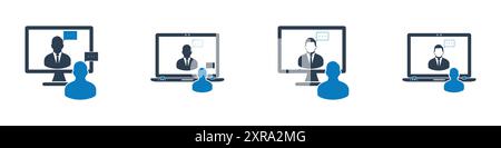 Video Conference Icon Set. Editable Flat Vector Illustration. Stock Vector